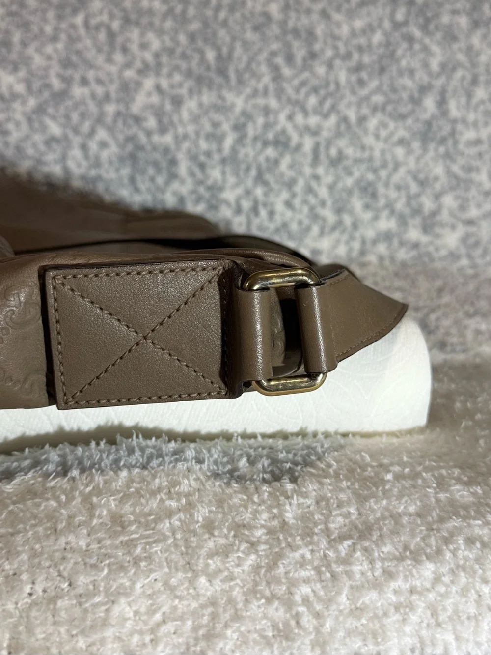 Gucci Taupe Brown Embossed Leather Messenger Bag